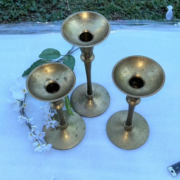 Other - Vintage Solid Brass Set of 3 Candle Sticks